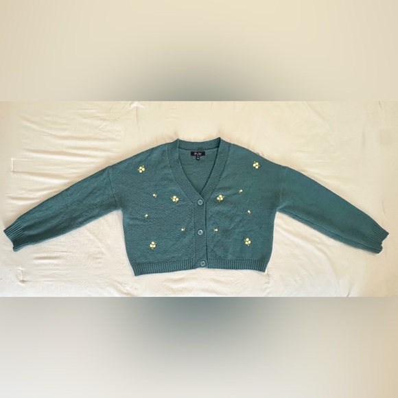 Witty Fox Ditzy Floral Crop Button Cardigan - Green - XL - Picture 7 of 14